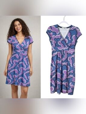 Boden Jersey Faux Wrap Dress Size 4 Retro Mod Bohemian Beachy Artsy Stretch